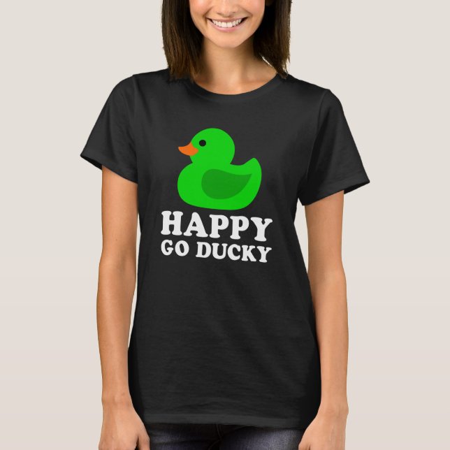 Camiseta Cute Green Rubber Duck Lucky Go Ducky Pun  1 (Frente)