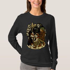 Camiseta Cute Grim Reaper Girl and Dog Spooky Forest Night