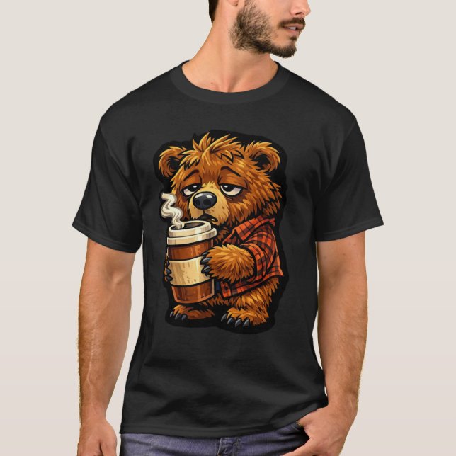 Camiseta Cute Grizzly Bear Coffee Lover Funny Coffee Design (Frente)