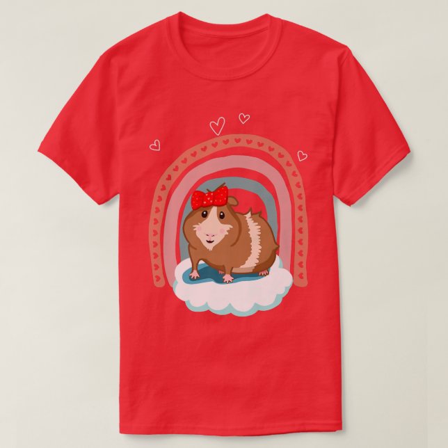 Camiseta Cute guinea pig with bow and boho rainbow gift  (Frente do Design)