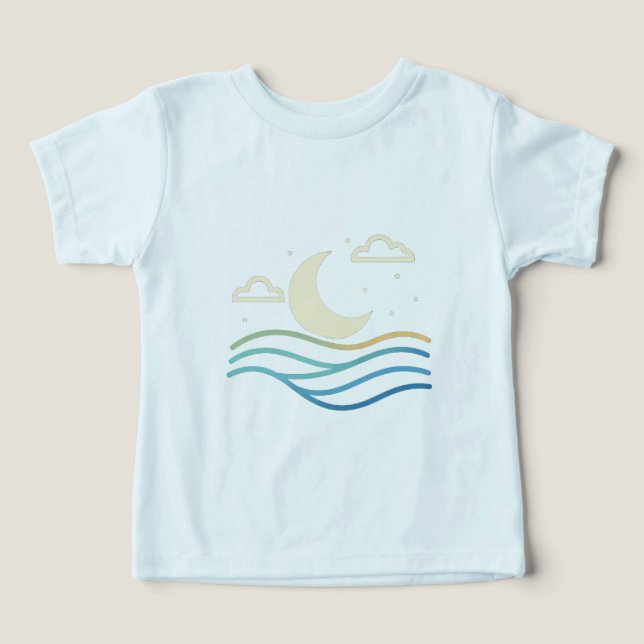 Camiseta Cute Half Moon & Waves – Minimal Night Design for  (Design frontal)