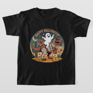 Camiseta Cute Halloween, Fantasma no T-Rex Múmia com Abóbor