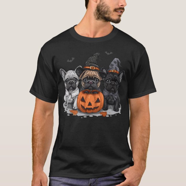 Camiseta Cute Halloween French Bulldogs Witch Dog Pumpkin F (Frente)