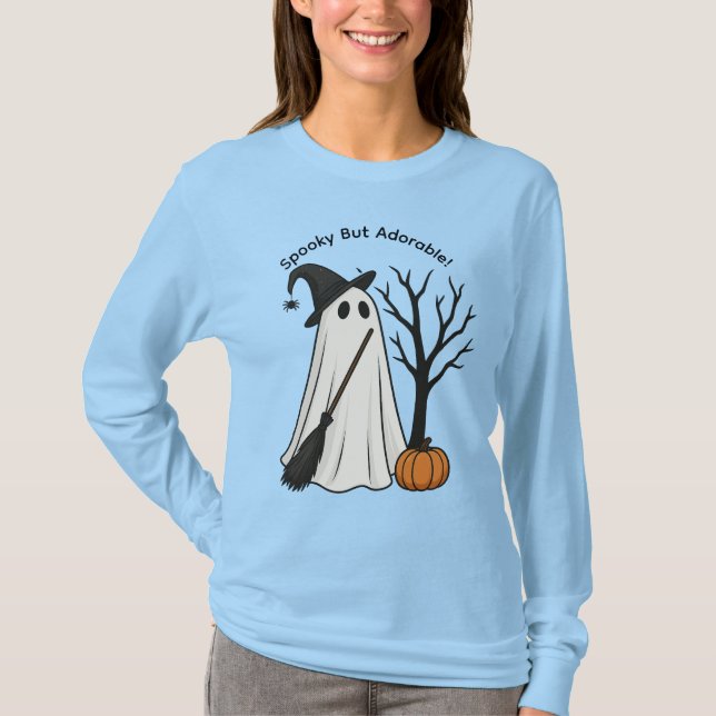 Camiseta Cute Halloween Ghost Long Sleeve Tee Tshirt (Frente)