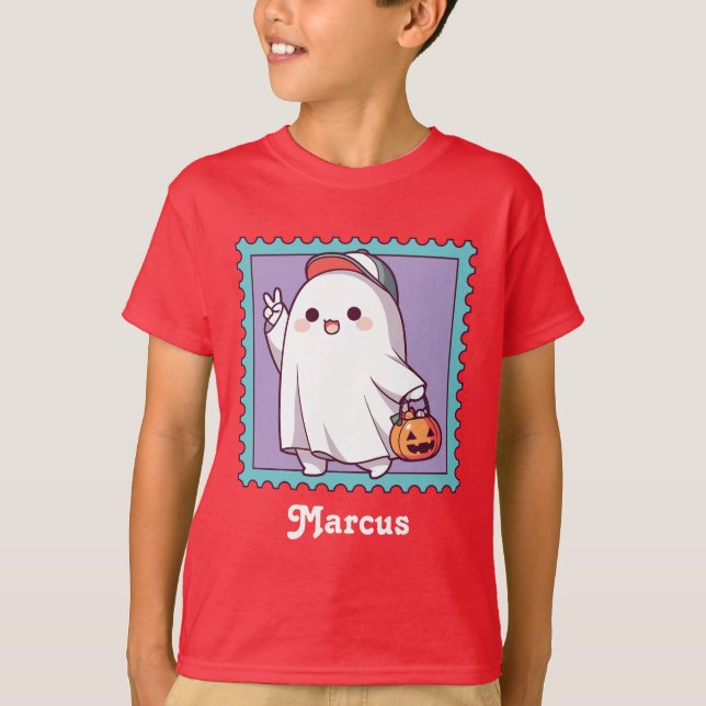 Camiseta Cute Halloween Ghost School Kids Custom (Frente)