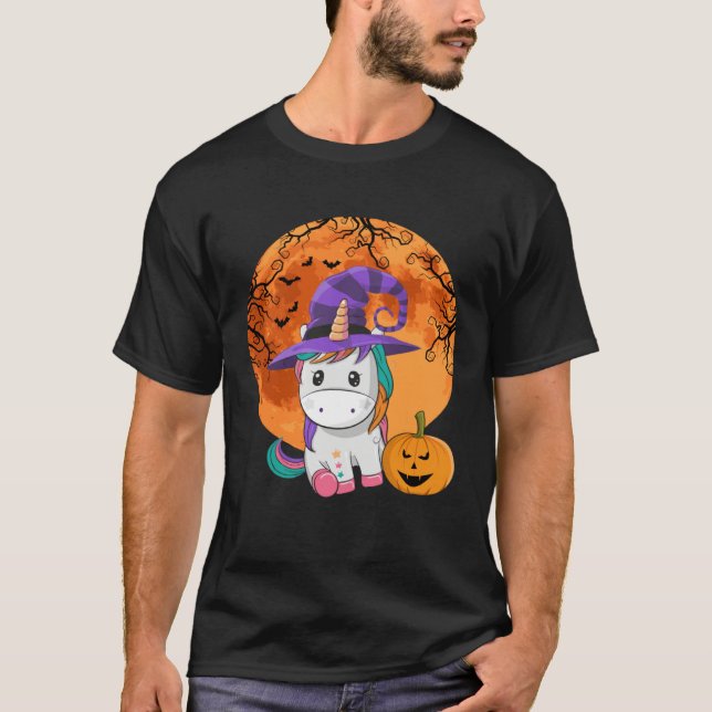 Camiseta Cute Halloween Girls Women Witchy Unicorn Hallowee (Frente)