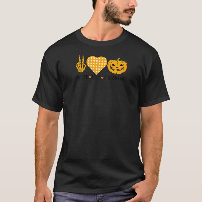 Camiseta Cute Halloween Paz Amor e Gnome Fall Meninas Crian (Frente)
