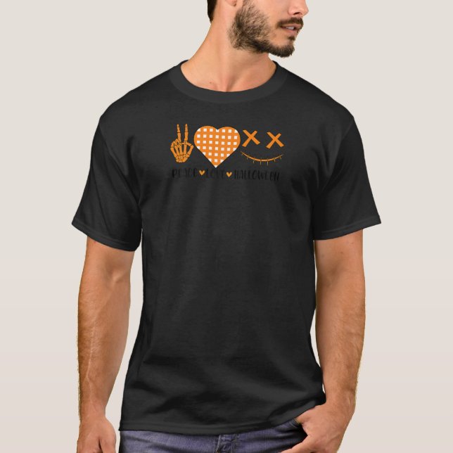 Camiseta Cute Halloween Paz Amor e Gnome Fall Meninas Crian (Frente)