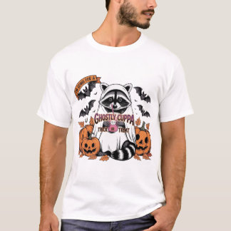 Camiseta Cute Halloween Raccoon Fantasmagórico