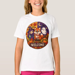 Camiseta Cute Halloween Raposa Feiticeira Fantasma Outono O