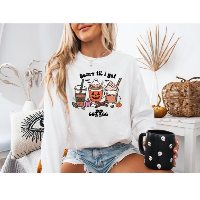 Camiseta Cute Halloween Scary Til Eu Tomo Café (Criador carregado)