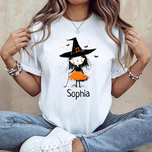 Camiseta Cute Halloween Witch Illustration (Criador carregado)