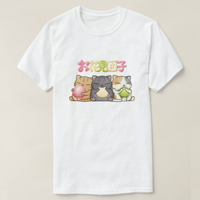 Camiseta Cute Hanami Dango Cat Trio (Frente do Design)