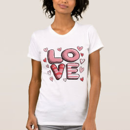 Camiseta Cute Hand Drawn LOVE Typography with Hearts – Pink