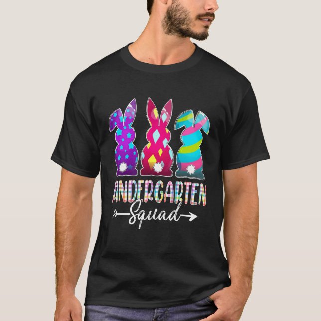 Camiseta Cute Happy Easter Kindergarten Squad Three Bunny E (Frente)