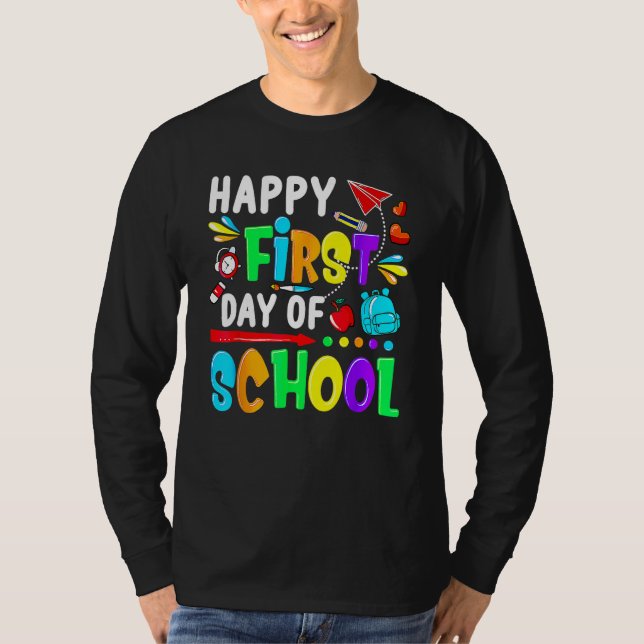 Camiseta Cute Happy First Day Of School Back To School Girl (Frente)