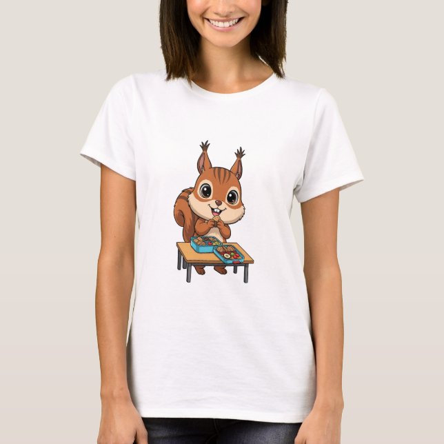 Camiseta Cute Happy Squirrel Eating Lunch From Bento Boxes (Frente)