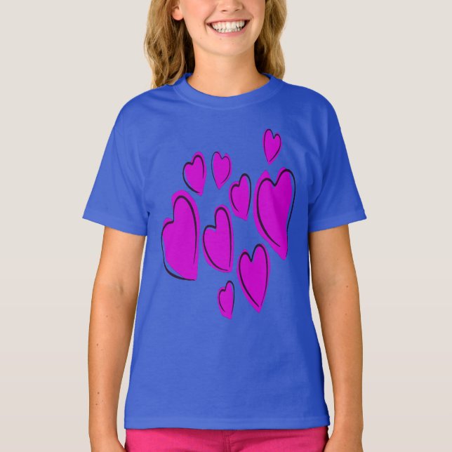 Camiseta Cute Hearts Hand Drawn Bold Pink Romantic Doodle (Frente)