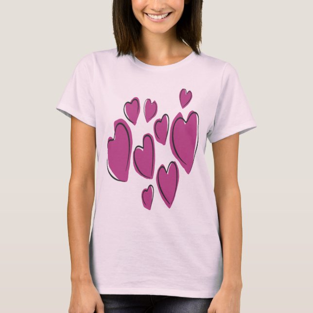 Camiseta Cute Hearts Hand Drawn Pink Romantic Doodle (Frente)
