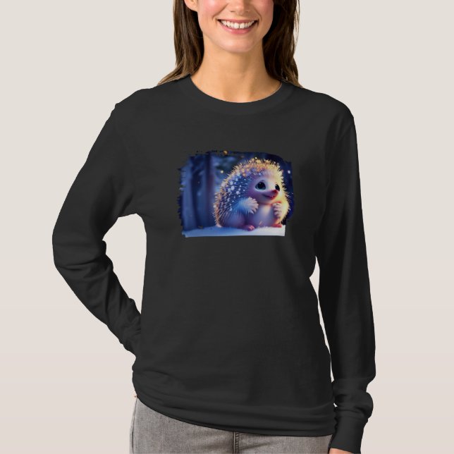 Camiseta Cute Hedgehog Animated Winter Snow Animal (Frente)