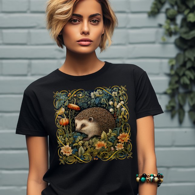 Camiseta Cute Hedgehog Tapeçaria William Morris Style (Criador carregado)
