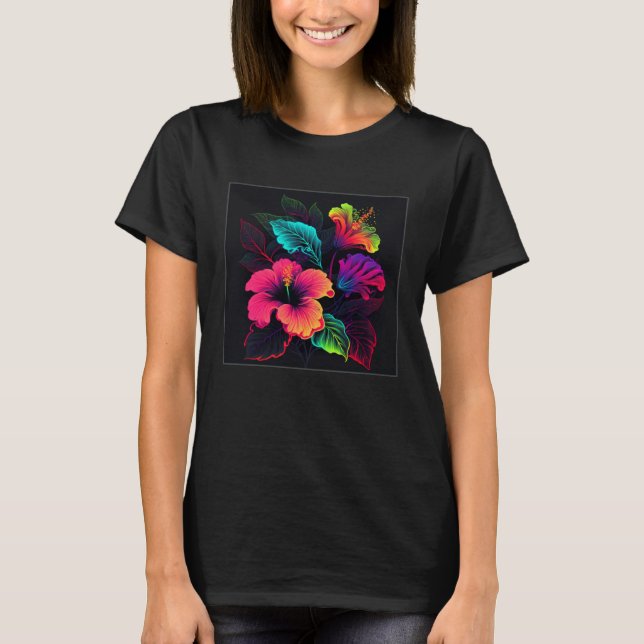 Camiseta Cute Hibiscus Flower Illustration Colorful Floral  (Frente)