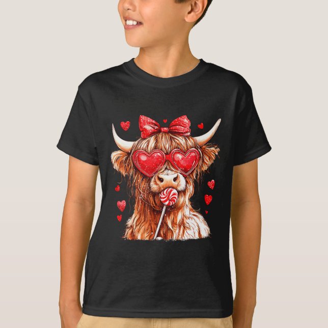 Camiseta Cute Highland Cow Candy Cane Heart Valentines Day  (Frente)