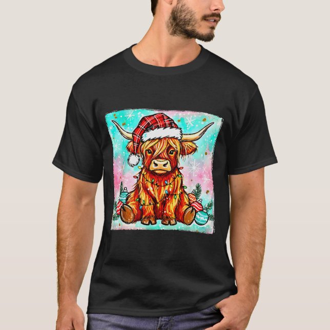 Camiseta Cute Highland Cow Christmas Lights Merry Xmas Cows (Frente)