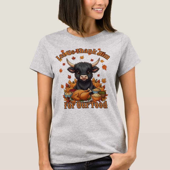 Camiseta Cute Highland Cow Thanksgiving Feast Tee (Frente)