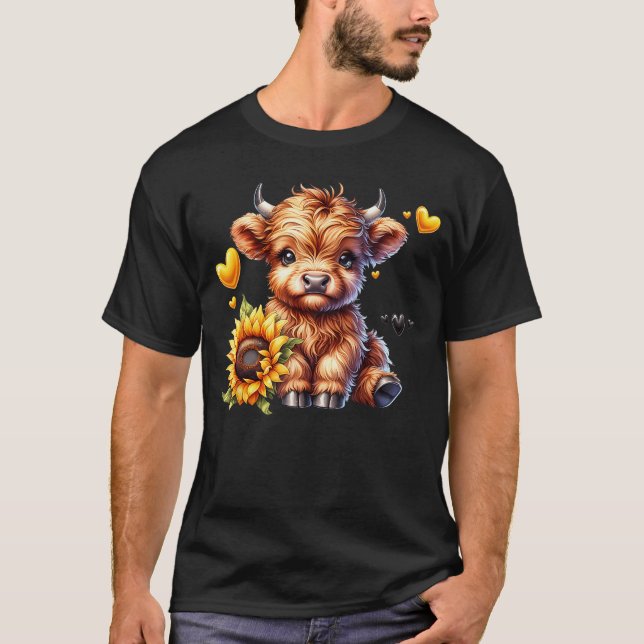 Camiseta Cute Highland Cow with Sunflower Women Girl friend (Frente)