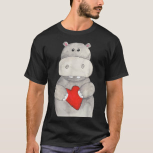 Camiseta Cute Hippo Hippopotamus Segurando Coração Love H