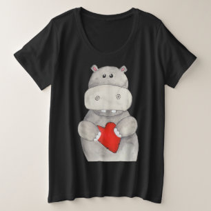 Camiseta Cute Hippo Hippopotamus Segurando Coração   Love H
