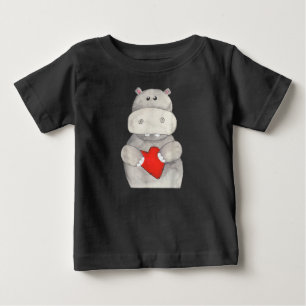 Camiseta Cute Hippo Hippopotamus Segurando Coração Love H