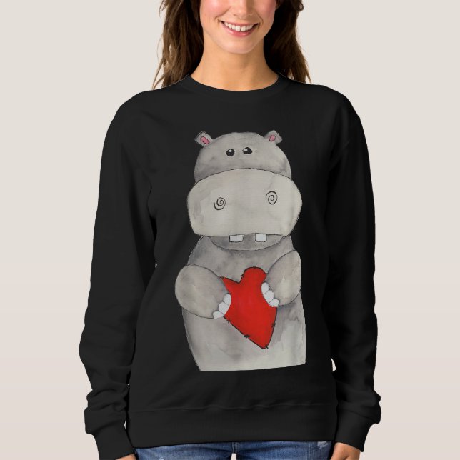 Camiseta Cute Hippo Hippopotamus Segurando Coração | Love H (Frente)