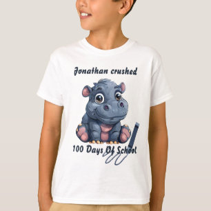 Camiseta Cute Hippo I Esmagou 100 Dias de Escola