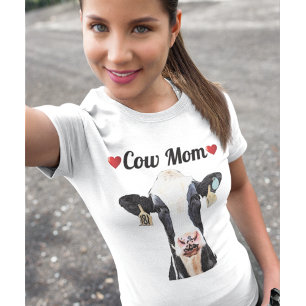 Camiseta Cute Holstein Cow Heart Mãe Fazenda Leiteira Mulhe