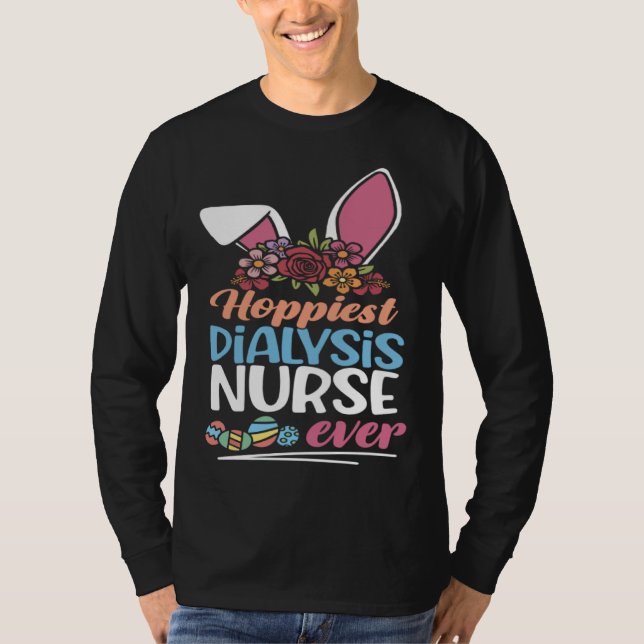 Camiseta Cute Hoppiest Dialysis Nurse Ever Bunny Ear Red Pl (Frente)