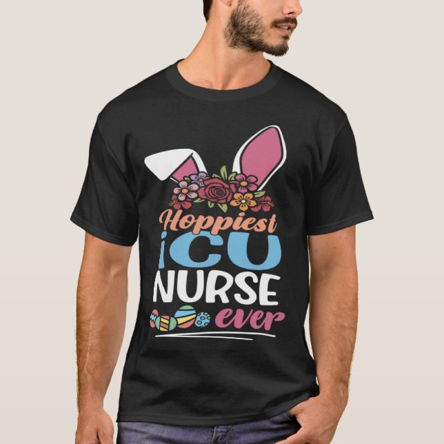 Camiseta Cute Hoppiest ICU Nurse Ever Bunny Ear Red Plaid E (Frente)