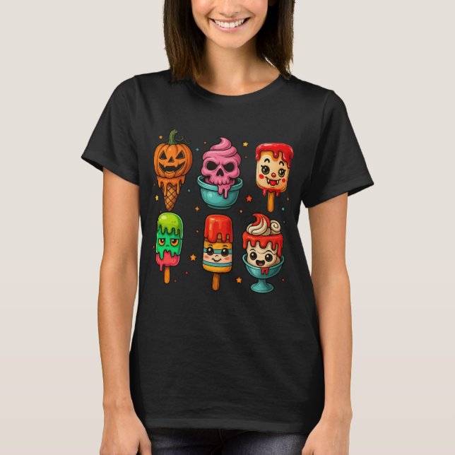 Camiseta Cute Horror Summer Popsicle Halloween Ice Cream  (Frente)