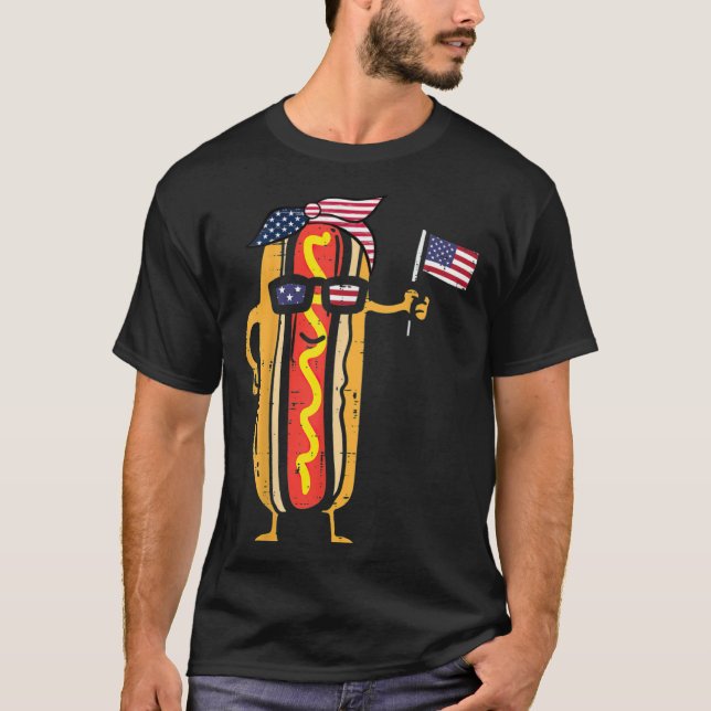 Camiseta Cute Hotdog Bun Sunglasses Happy 4th Of July Ameri (Frente)