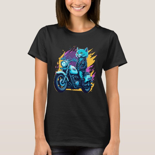Camiseta Cute house cat riding on a motorcycle  Christmas (Frente)