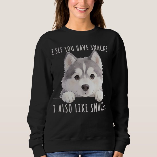 Camiseta Cute Husky Dog Snacks Quote Funny Minimalist (Frente)