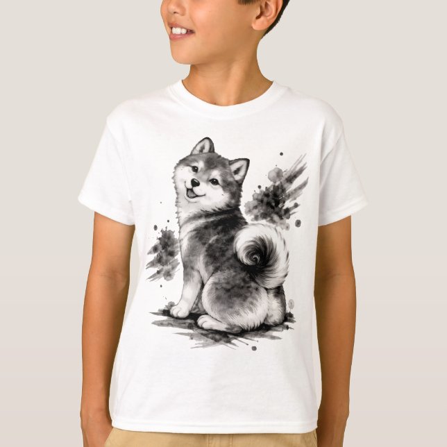Camiseta 【Cute Husky Japanese Ink Kids T-Shirt】 (Frente)