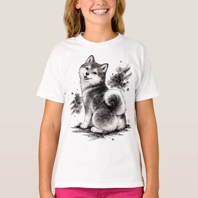 Camiseta 【Cute Husky Japanese Ink Kids T-Shirt】 (Frente)