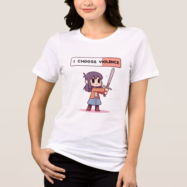 Camiseta Cute "I Choose Violence" Pixel Art Girl with Sword (Frente)