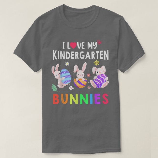 Camiseta Cute I Love My Kindergarten Bunnies Teacher Happy  (Frente do Design)