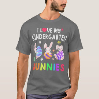 Camiseta Cute I Love My Kindergarten Bunnies Teacher Happy 