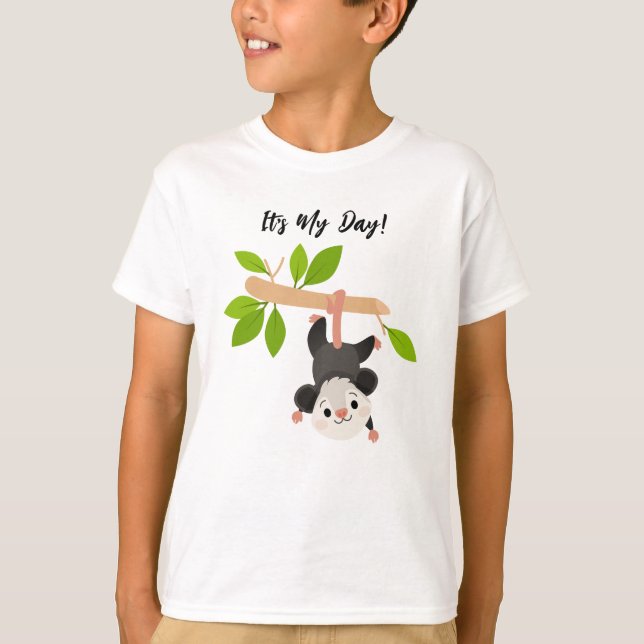 Camiseta Cute It’s My Day Woodland Opossum Birthday (Frente)