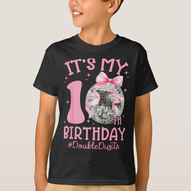 Camiseta Cute It's My 10th Birthday Girl Coquette Bow Disco (Frente)