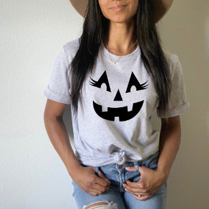 Camiseta Cute Jack O Lantern Cílios Cinza Feminino Hallowee